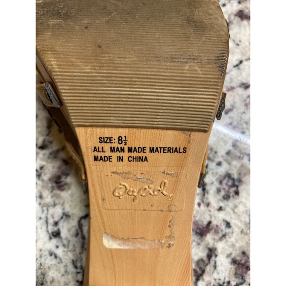 Qupid Tan Wedge Slide Sandals 8.5M Cutout Bow Detail Platform Heels Y2K Coastal - Picture 6 of 8